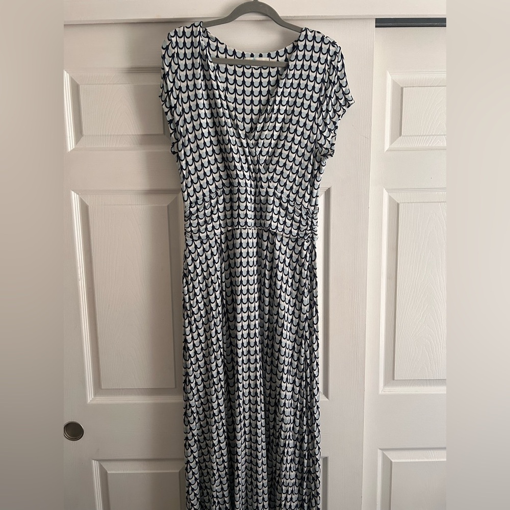 Boden Navy and White Patterned Wrap Maxi Dress